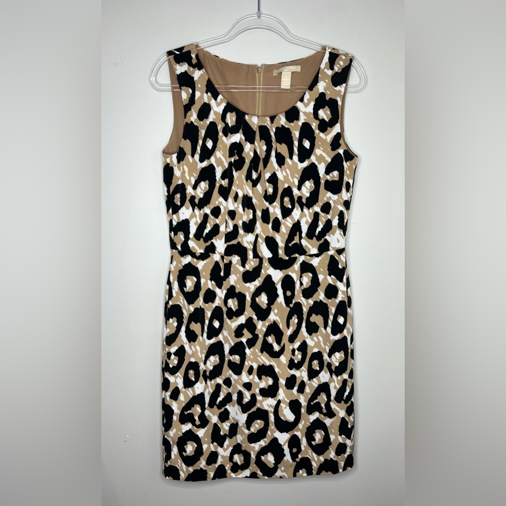 Banana Republic cheetah/leopard print black/tan/white dress. Size - 10. Pleats. - Picture 1 of 5